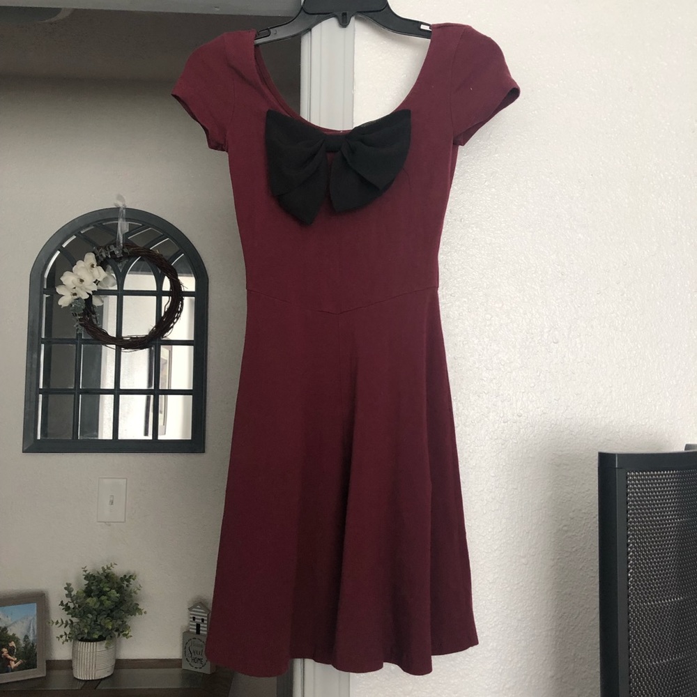 Burgundy Bow Skater Dress